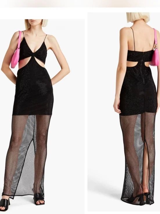 Alice + Olivia Havana embellished mesh cutout maxi dress in black Sz 0 $795 - Picture 5 of 14